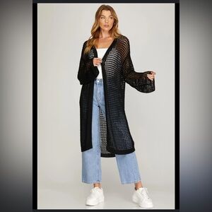 Easel Black Open-Knit Cardigan